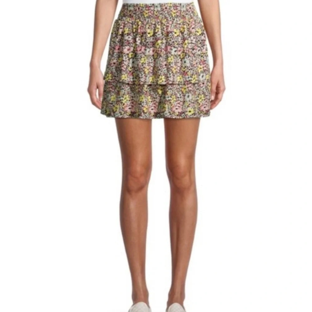 NoBo Yellow Floral Ruffle Smocked Mini Skirt